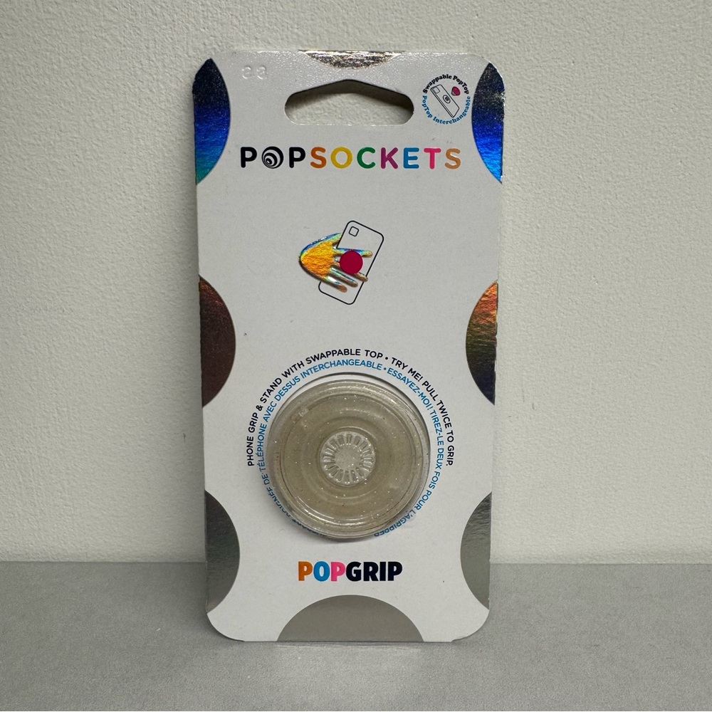 PopSockets PopGrip in Clear Silver Glitter